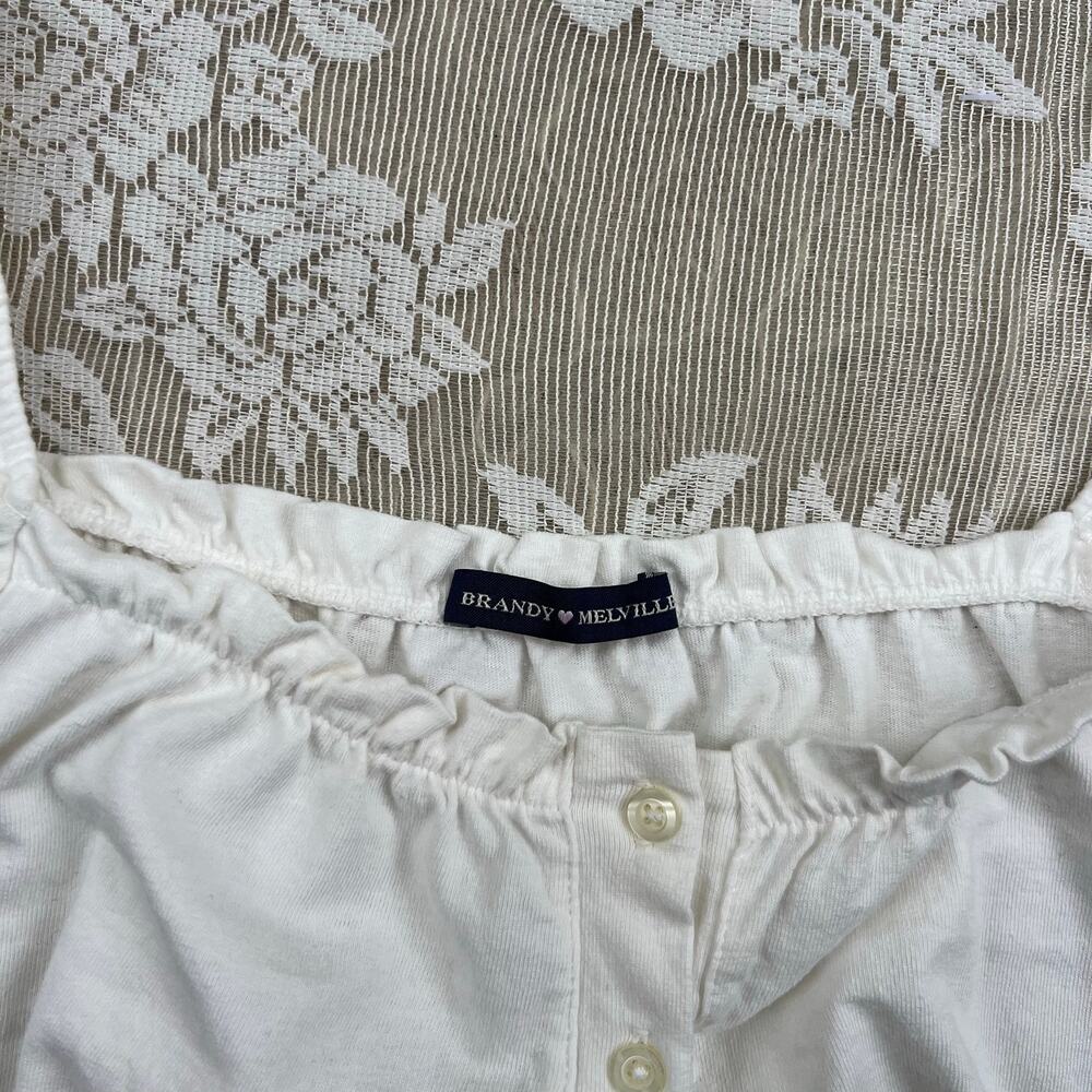Brandy Melville White Puff Sleeve Peasant Blouse - Picture 2 of 3